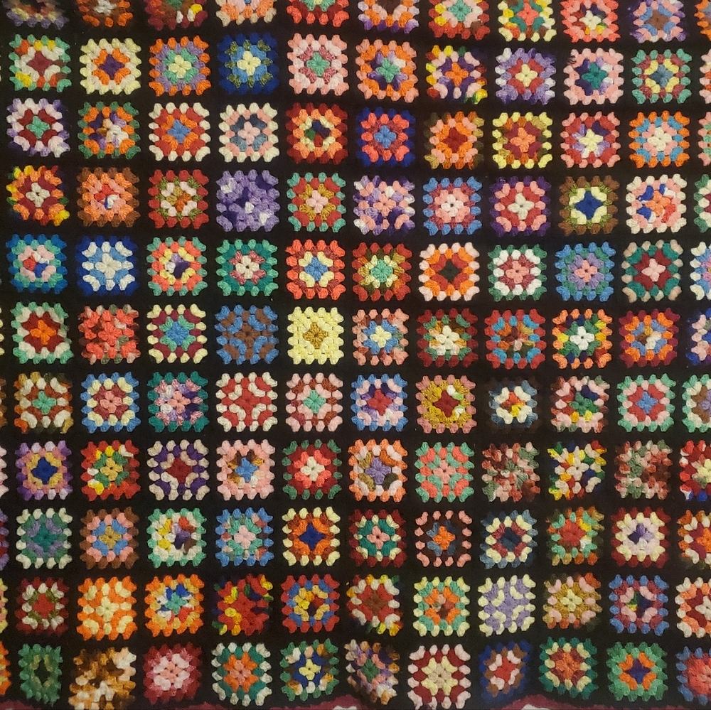 Vintage Colorful Crochet Granny Square Blanket